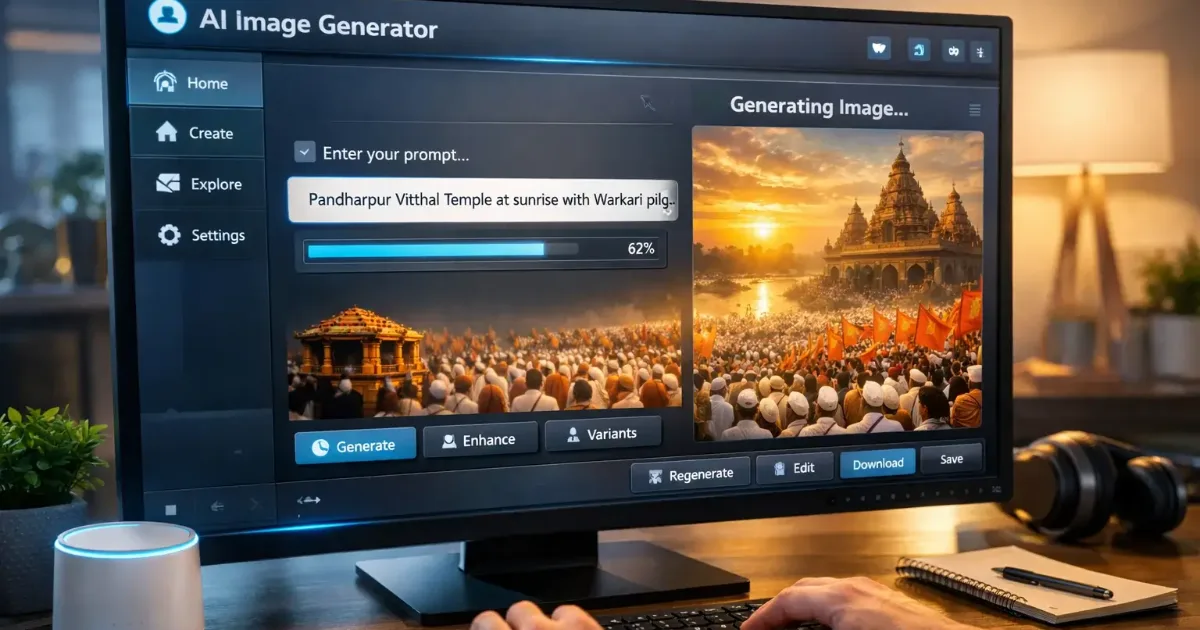 AI image generator concept showing text prompt being converted into an AI-generated image