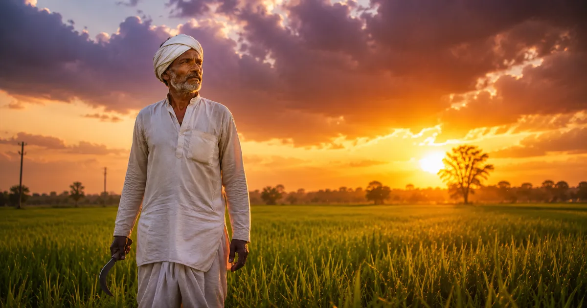 An emotional documentary portrait of an Indian farmer using custom saree AI prompts