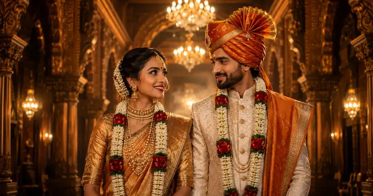 Maharashtrian Cinematic Portrait AI Prompt for Traditional Couple