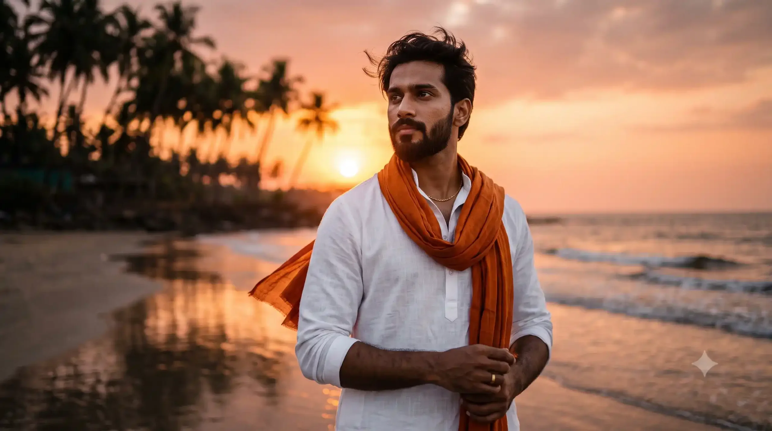 Maharashtrian Cinematic Portrait AI Prompt for Man on Konkan Beach