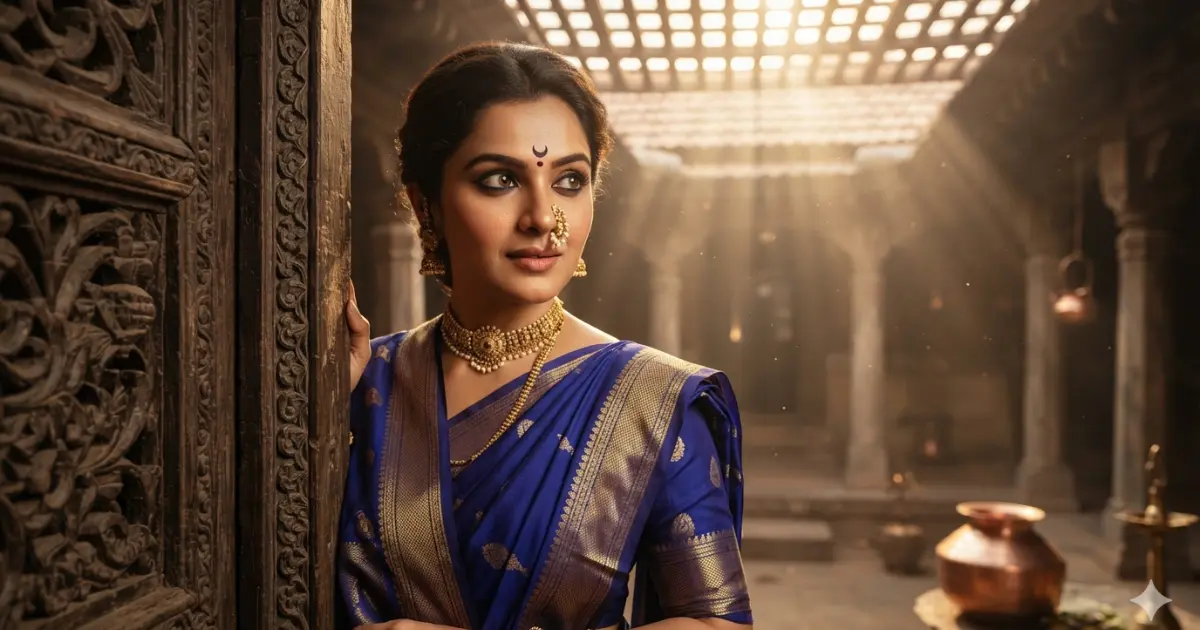 Maharashtrian Cinematic Portrait AI Prompt for Woman with Wada Background