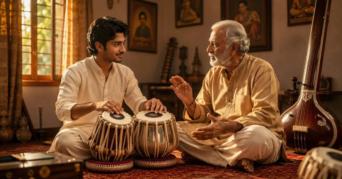 तबला गुरु शिक्षण AI फोटो — Tabla Guru AI Art Guru Purnima Prompts