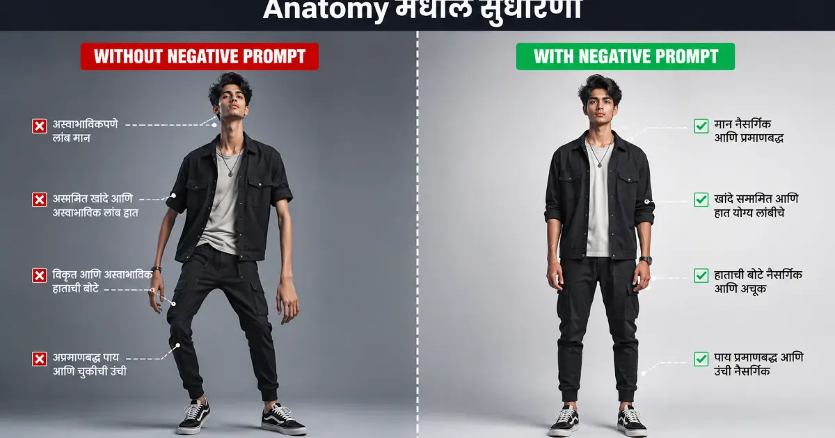 चुकीची शरीररचना विरूद्ध परिपूर्ण ॲनाटॉमी असलेला फुल बॉडी एआय फोटो बिफोर आफ्टर तुलना