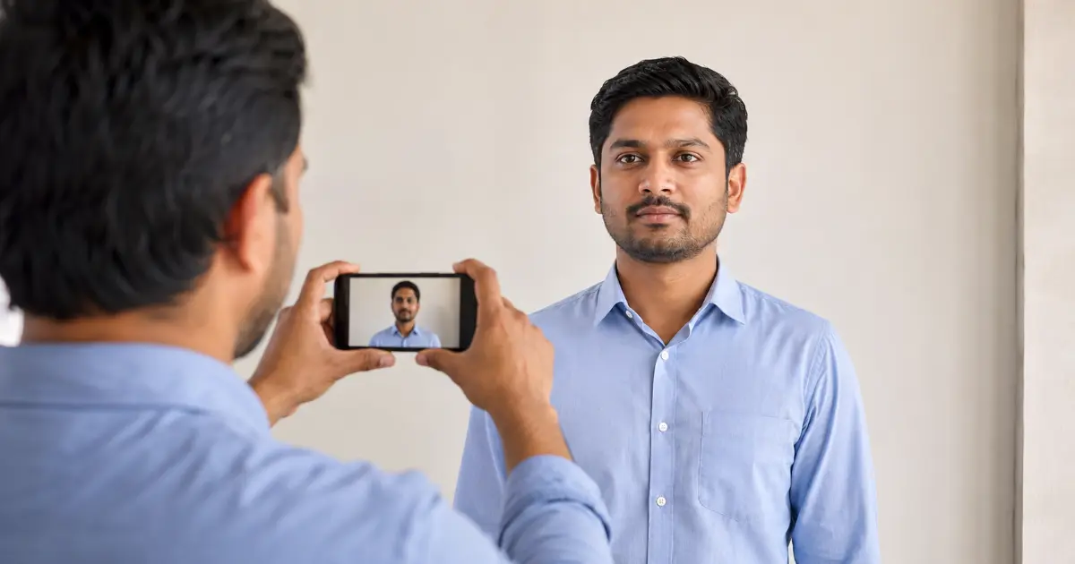 AI Headshot साठी Front-facing Photo Upload करताना दाखवणारी Visual Guide