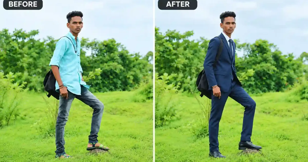 AI Photo Editing Prompts Marathi formal business outfit before after