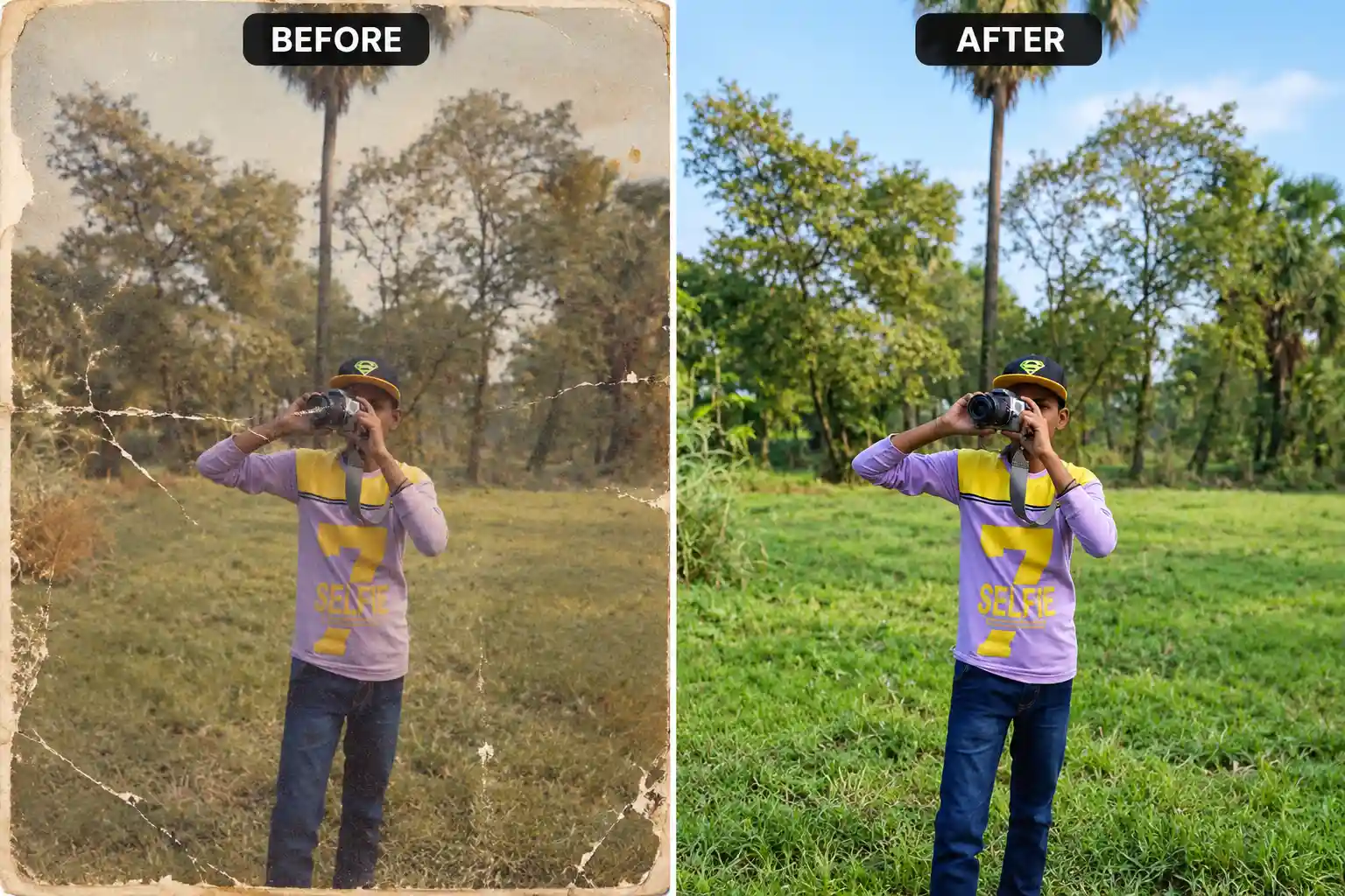 AI Photo Editing Prompts Marathi old photo restoration before after example