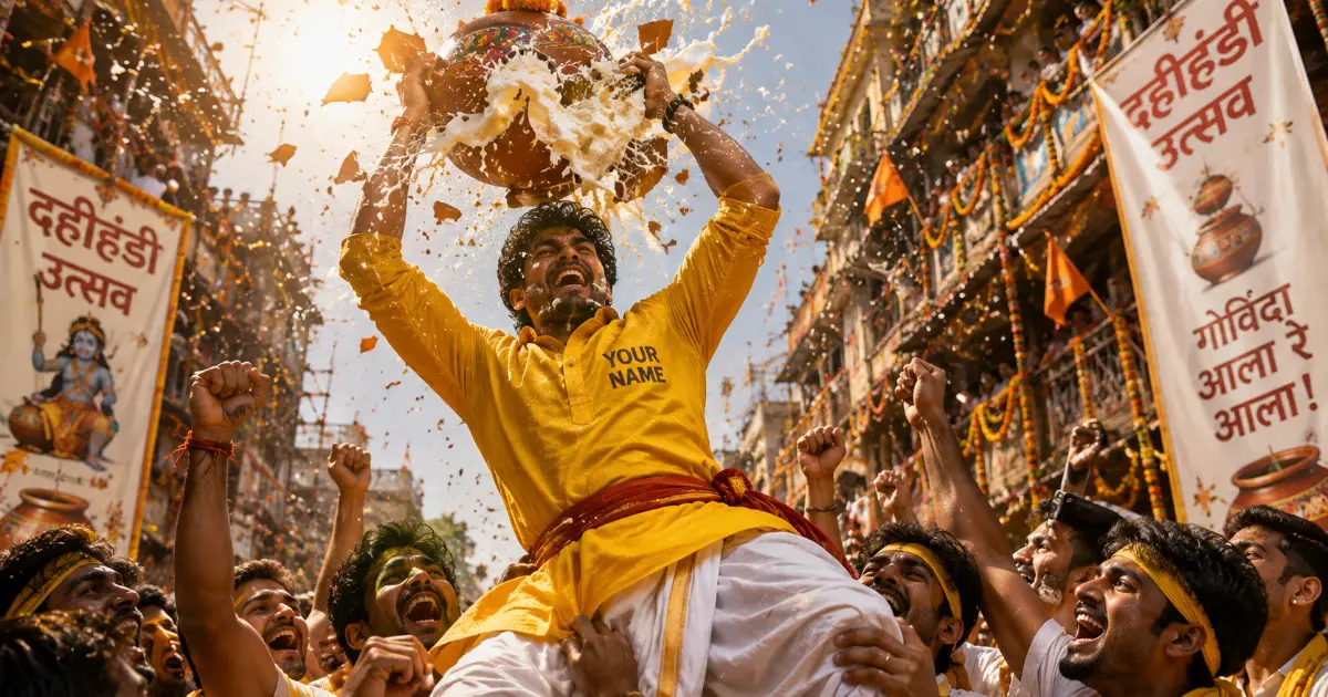 दहीहंडी फोडतानाचा गोविंदाचा उत्साही क्षण