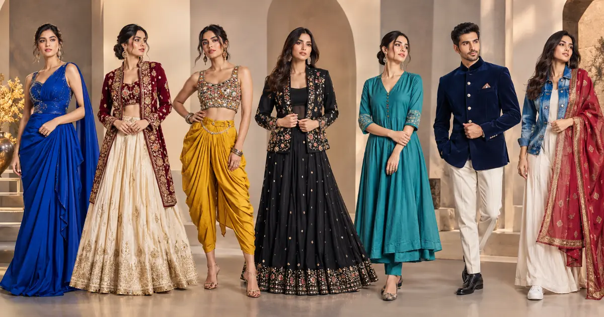 Indo-Western Fusion Fashion AI Prompts वापरून तयार केलेले विविध मॉडर्न भारतीय fusion fashion looks