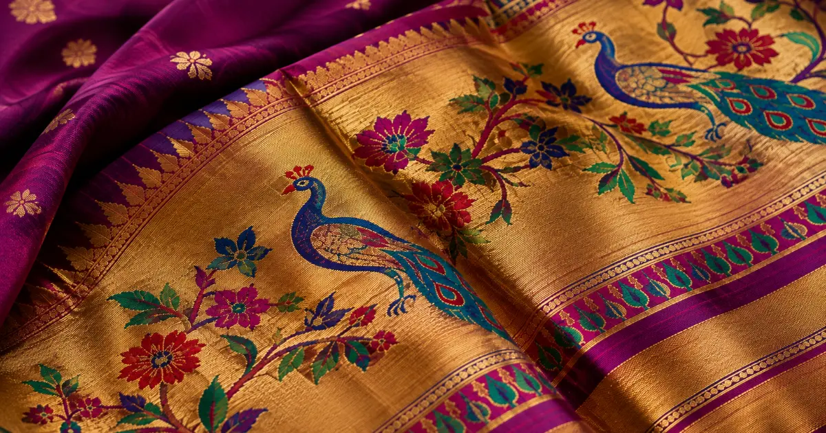 Royal Paithani silk saree with peacock and floral motifs