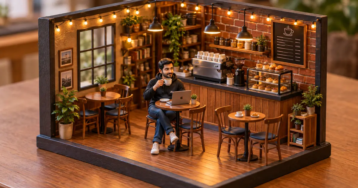 iniature coffee shop diorama मधली figurine