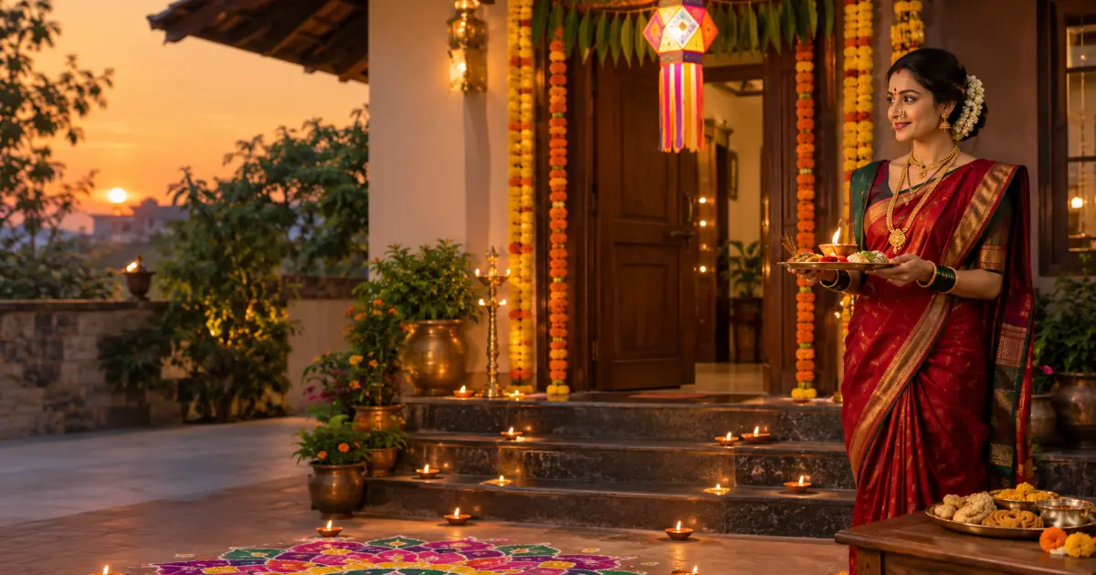 Diwali AI Photo Prompts Marathi: लाल साडीतील स्त्री, औक्षणाची थाळी, आकाशकंदील आणि रांगोळी
