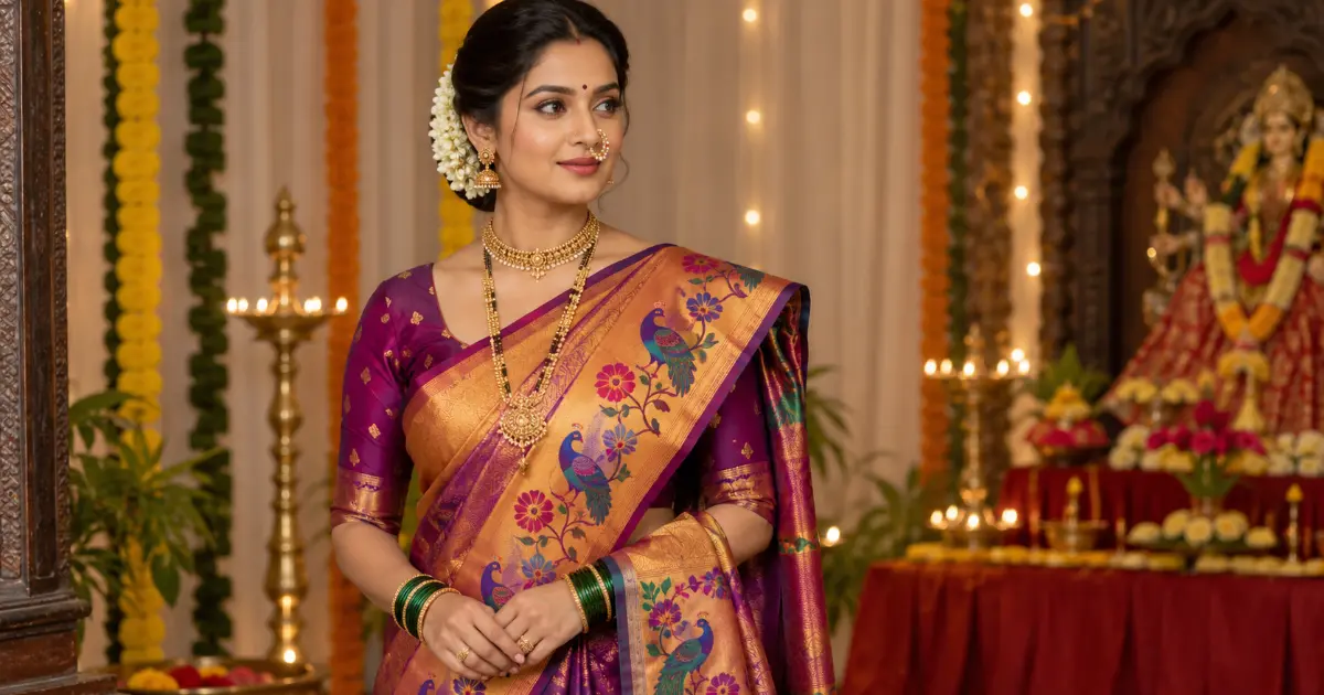 Paithani साडीतील महाराष्ट्रीयन महिलेचा नवरात्री portrait