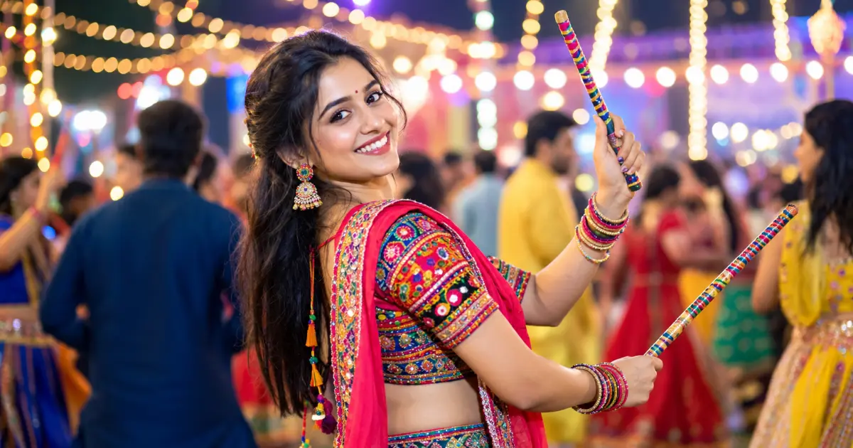 पारंपरिक पोशाखातील दांडिया नवरात्री portrait